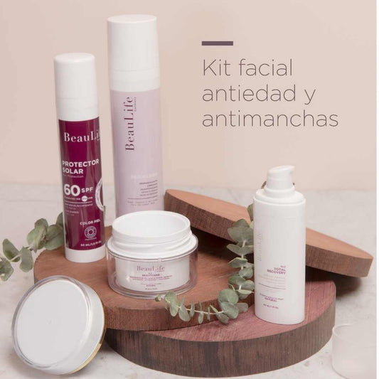 Kit efecto Botox – Para pieles con melasma, Ojeras, Rostro, Contorno de ojos y cuello (Total Recovery + Beautoner + Protector Solar BL) + GRATIS BL 1