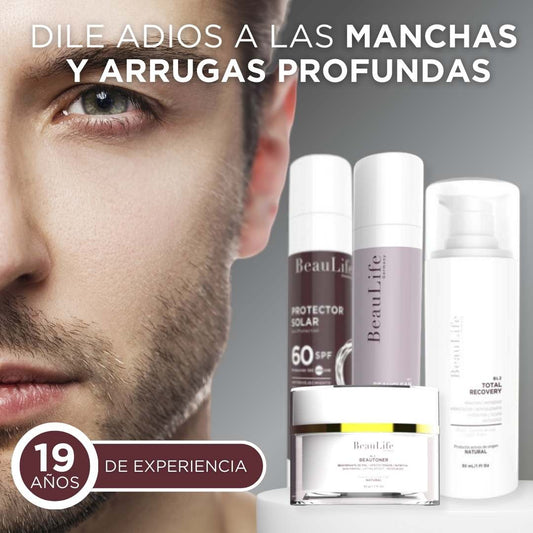 KIT COMPLETO ANTIEDAD MANCHAS HOMBRES (BL1 + TOTAL RECOVERY+ PROTECTOR SOLAR+ BEAUTONER) + AGUA TERMAL GRATIS