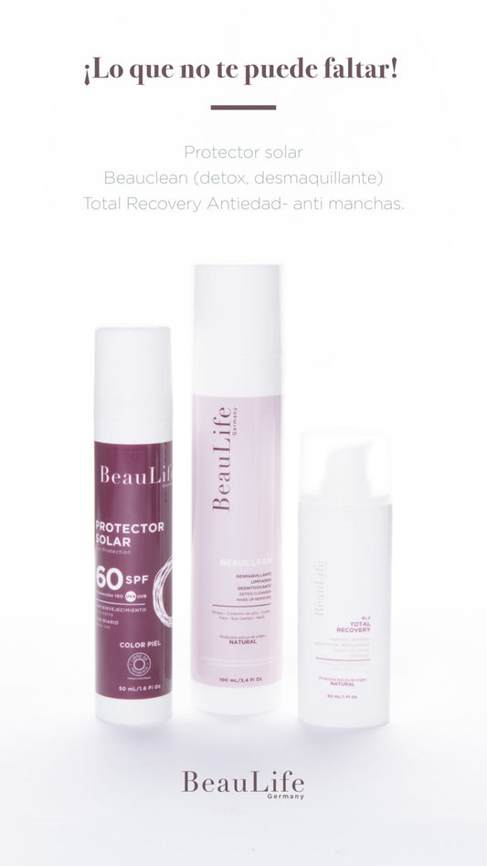 Kit Manchas – Detox – Ojeras – Arrugas (BL1 + Total Recovery + Protector Solar BL)